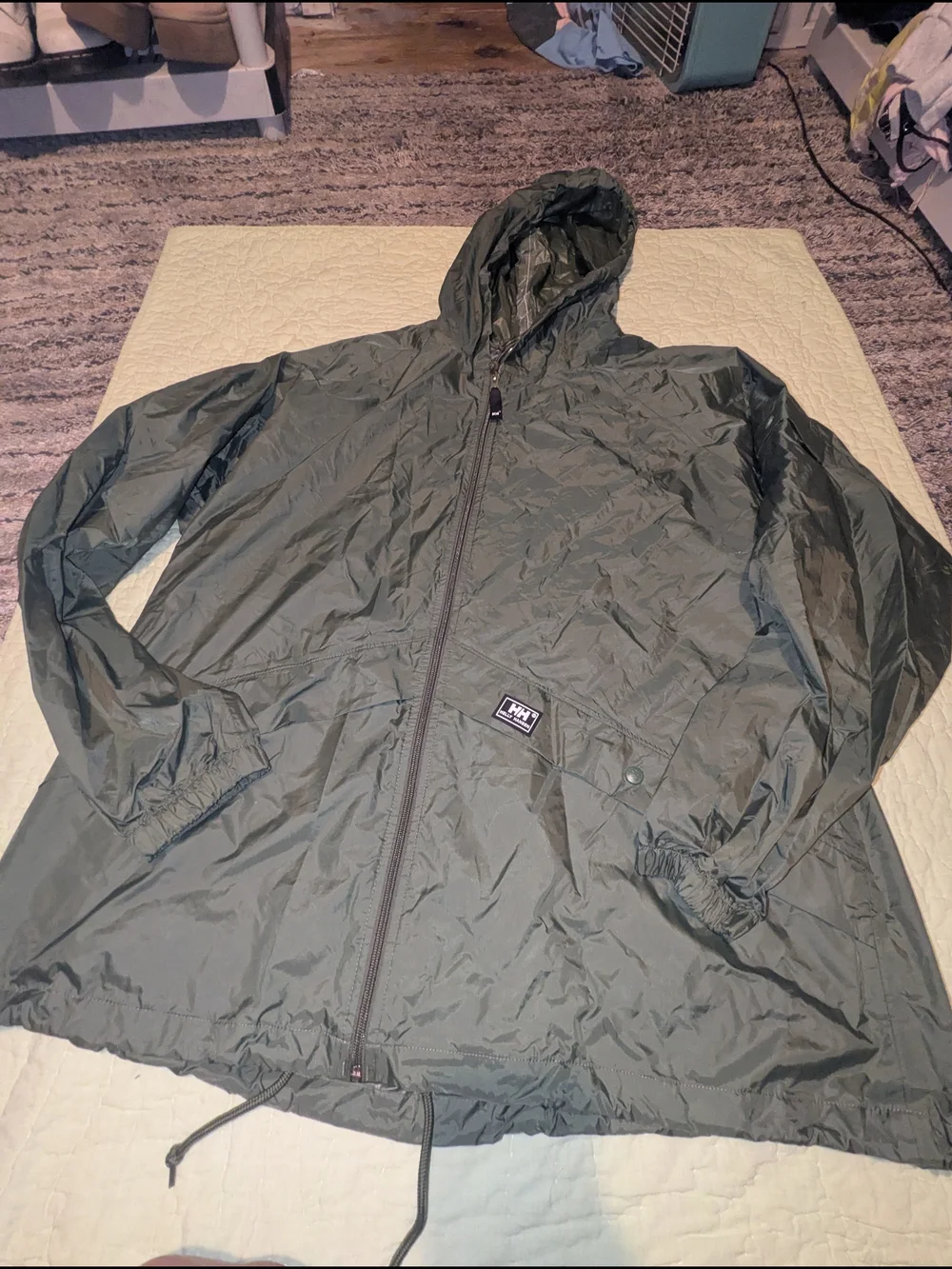 Helly Hansen Olive Green Hooded Windbreaker Jacket